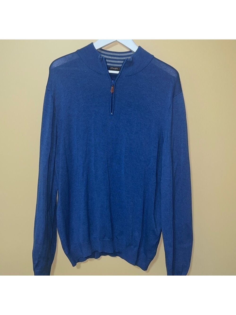 J. McLAUGHLIN men’s blue cotton blend quarter zip sweater. XL